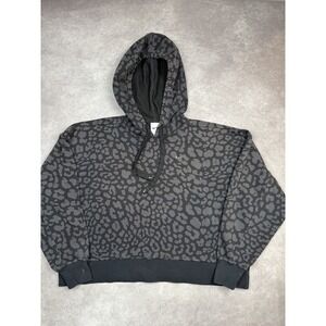 Nike Hoodie Women Medium Black Gray Leopard Print DR7729-010 Pullover Sweatshirt